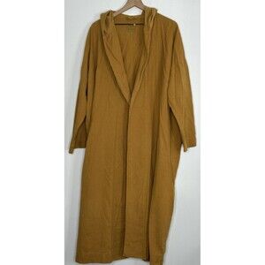 House of Hiatus x EVERLY Hooded Robe Linen Cotton Open Brown OS HUGE *No Belt